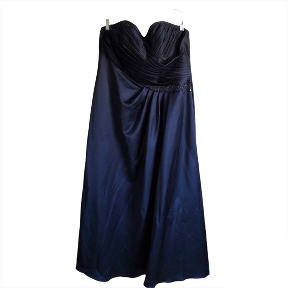 NWT David’s Bridal Satin Strapless A- line Bead Neckline gown maxi dress - Picture 3 of 9